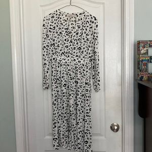 Loft white dress with black leopard pattern.